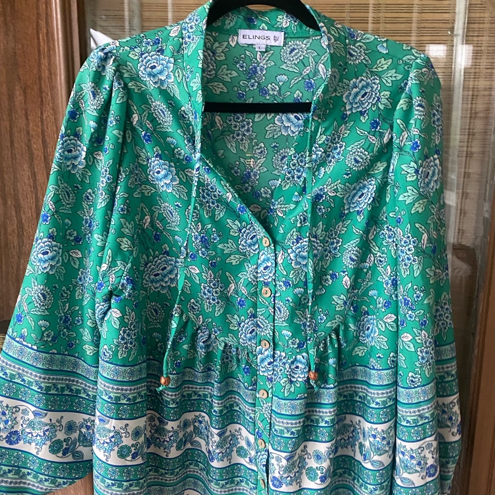 Green Floral Women's Top